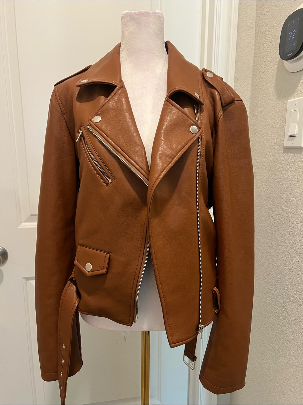 Rebecca Minkoff cognac Brown moto Faux Leather Moto Jacket womens Medium
